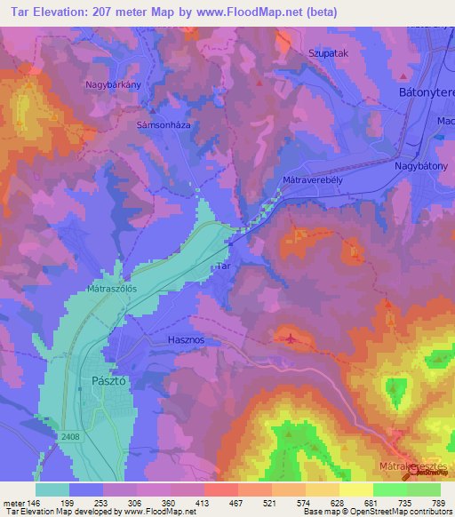 Tar,Hungary Elevation Map