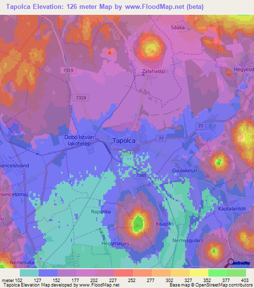 Tapolca,Hungary Elevation Map