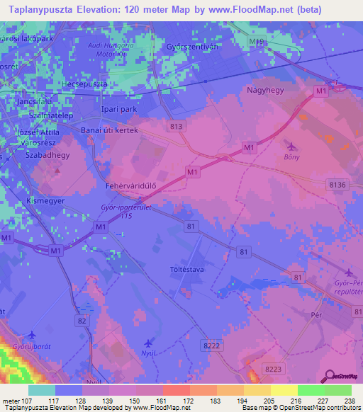 Taplanypuszta,Hungary Elevation Map