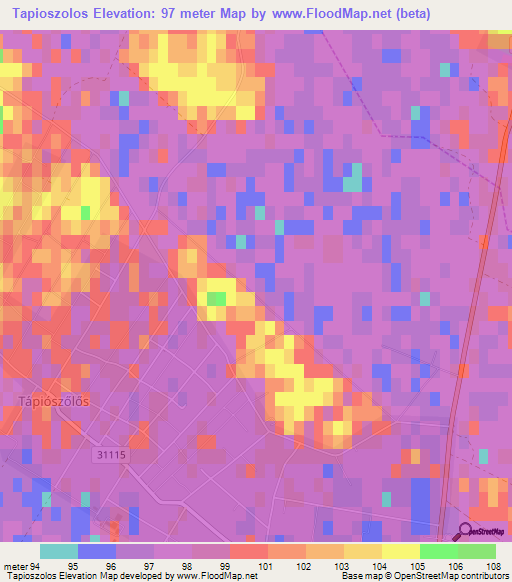 Tapioszolos,Hungary Elevation Map