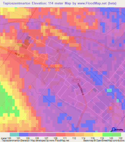 Tapioszentmarton,Hungary Elevation Map