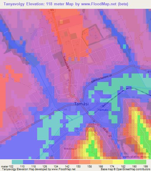Tanyavolgy,Hungary Elevation Map