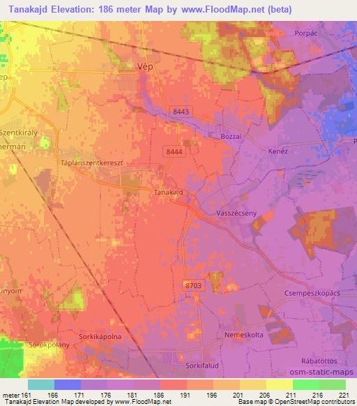 Tanakajd,Hungary Elevation Map