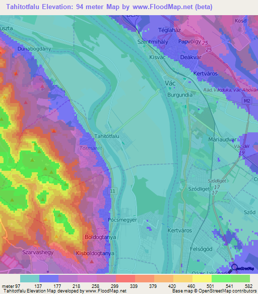 Tahitotfalu,Hungary Elevation Map