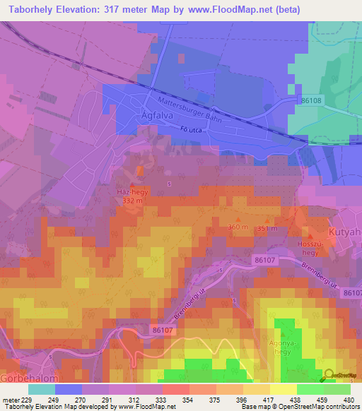Taborhely,Hungary Elevation Map