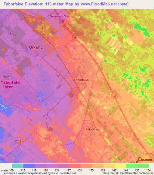 Taborfalva,Hungary Elevation Map