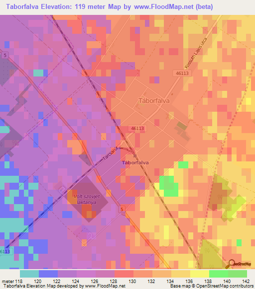 Taborfalva,Hungary Elevation Map