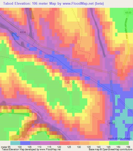 Tabod,Hungary Elevation Map