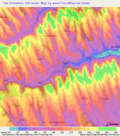 Tab,Hungary Elevation Map