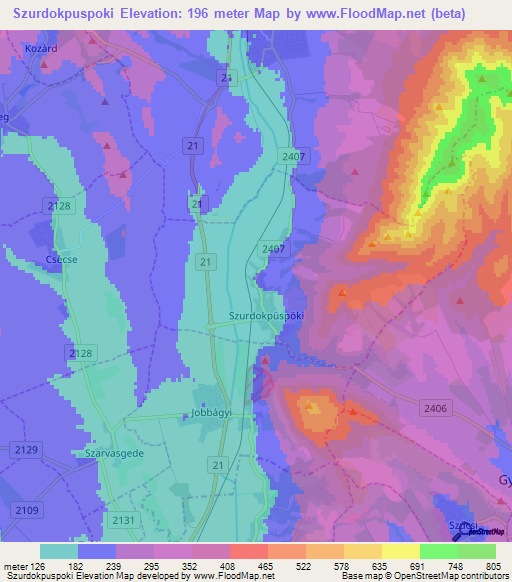 Szurdokpuspoki,Hungary Elevation Map