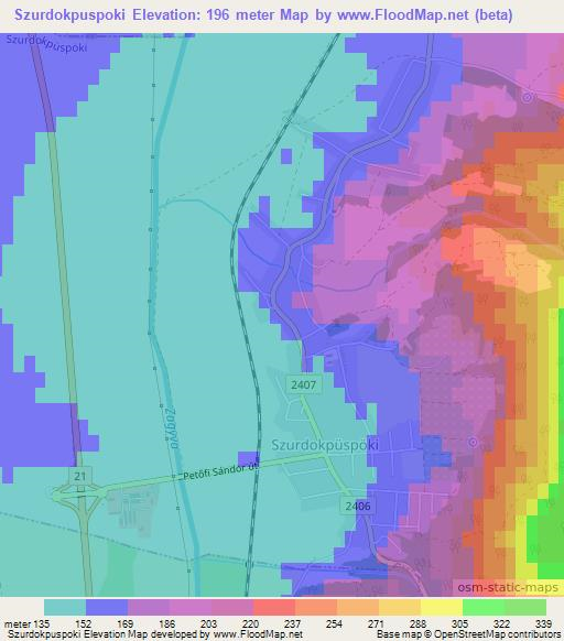 Szurdokpuspoki,Hungary Elevation Map