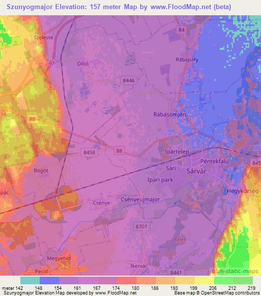 Szunyogmajor,Hungary Elevation Map