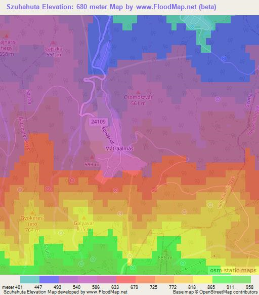 Szuhahuta,Hungary Elevation Map