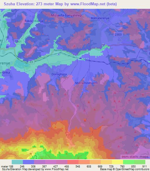 Szuha,Hungary Elevation Map