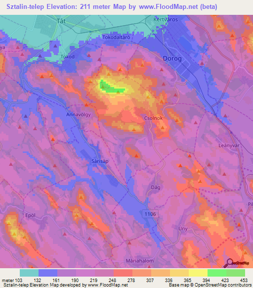 Sztalin-telep,Hungary Elevation Map