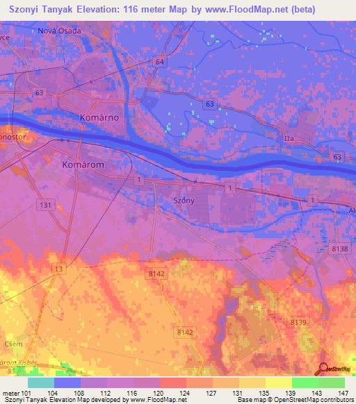 Szonyi Tanyak,Hungary Elevation Map