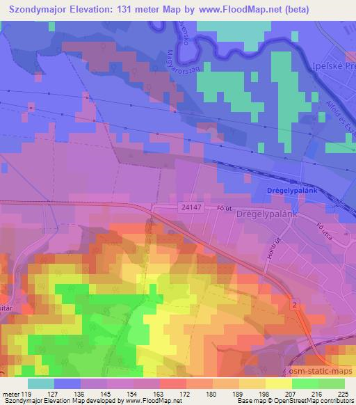 Szondymajor,Hungary Elevation Map