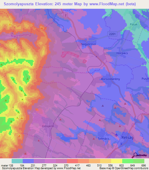Szomolyapuszta,Hungary Elevation Map
