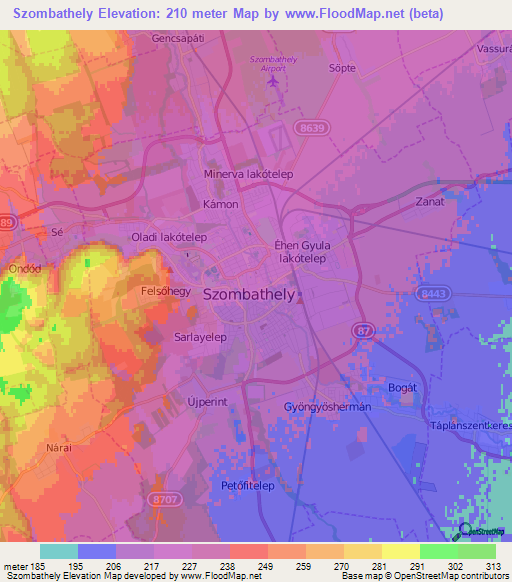 Szombathely,Hungary Elevation Map
