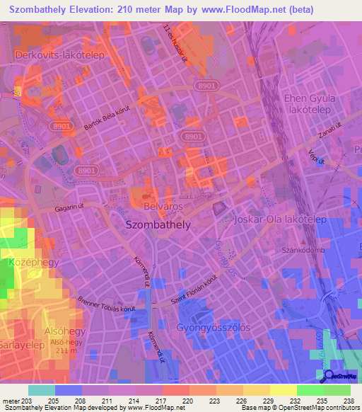 Szombathely,Hungary Elevation Map