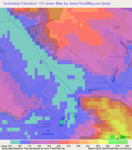 Szolotelep,Hungary Elevation Map
