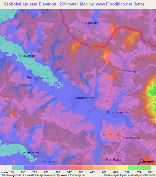 Szollokaljapuszta,Hungary Elevation Map