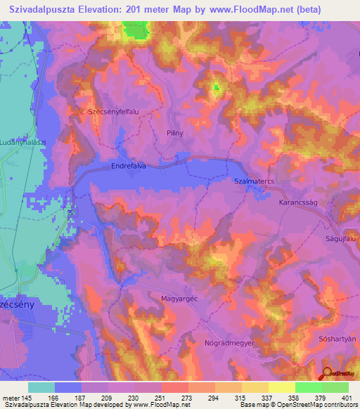 Szivadalpuszta,Hungary Elevation Map