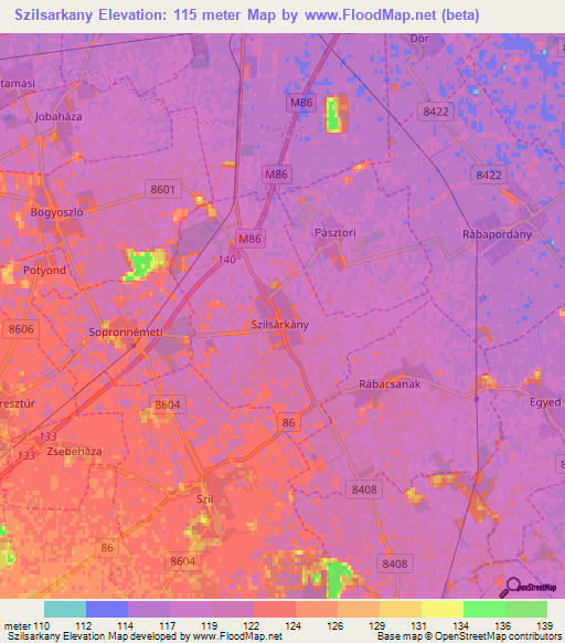 Szilsarkany,Hungary Elevation Map