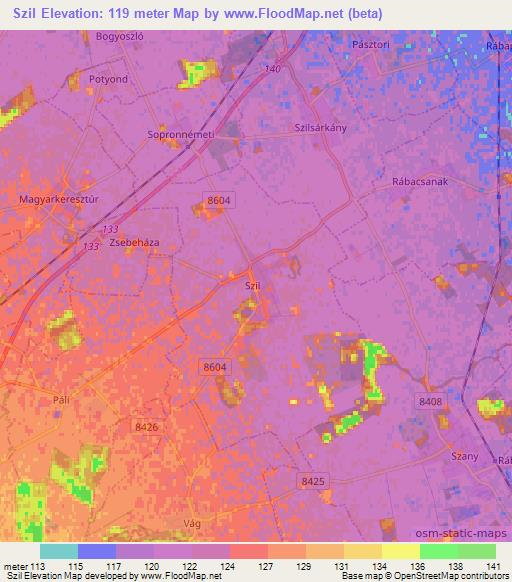 Szil,Hungary Elevation Map