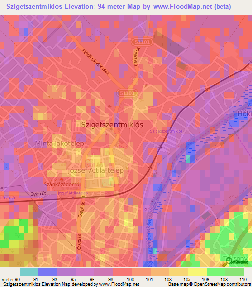 Szigetszentmiklos,Hungary Elevation Map