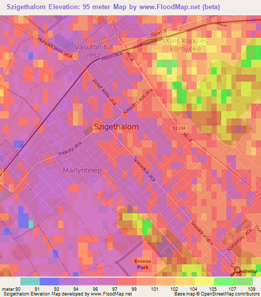 Szigethalom,Hungary Elevation Map