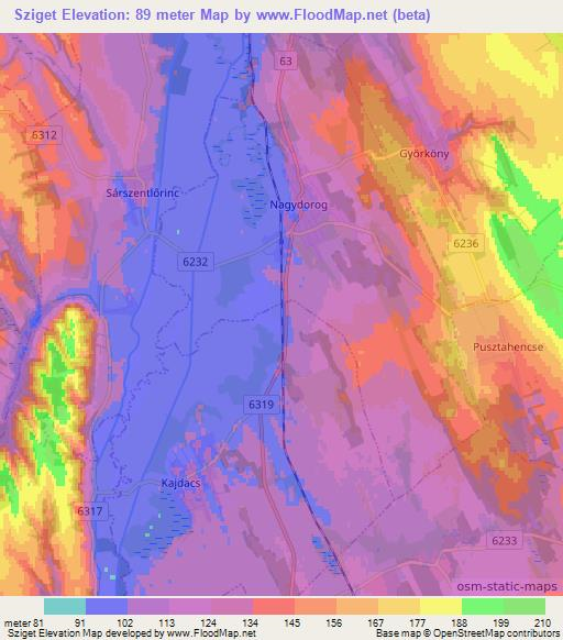 Sziget,Hungary Elevation Map