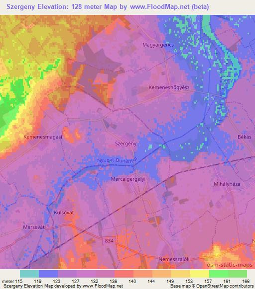 Szergeny,Hungary Elevation Map