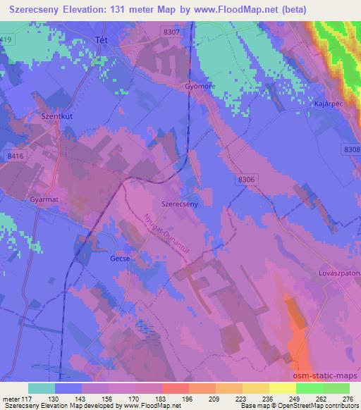 Szerecseny,Hungary Elevation Map