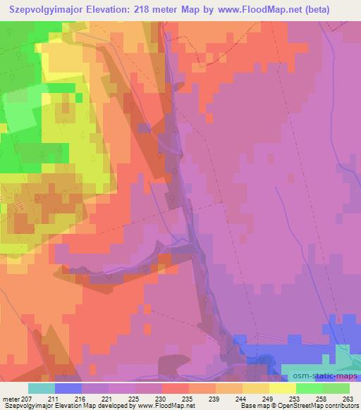 Szepvolgyimajor,Hungary Elevation Map