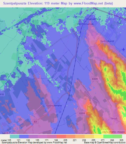Szentpalpuszta,Hungary Elevation Map