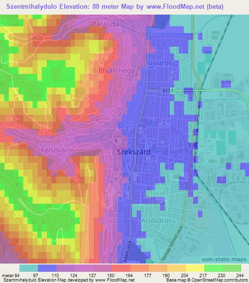 Szentmihalydulo,Hungary Elevation Map