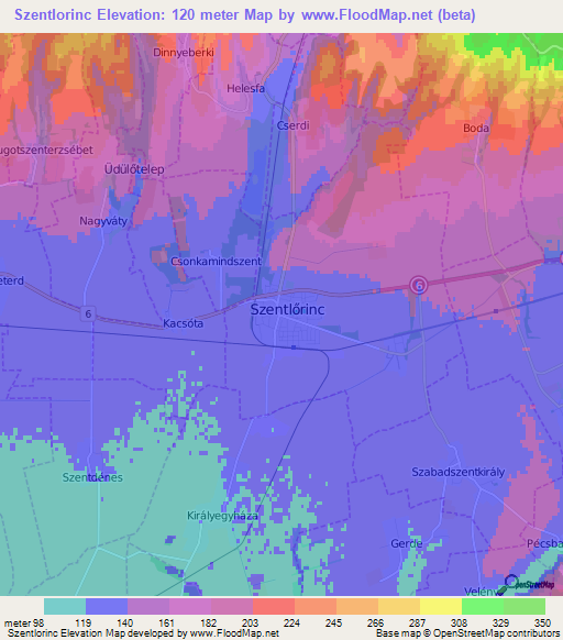 Szentlorinc,Hungary Elevation Map