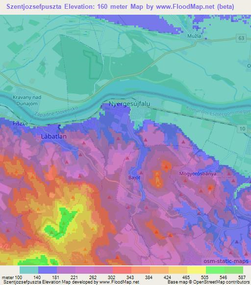 Szentjozsefpuszta,Hungary Elevation Map