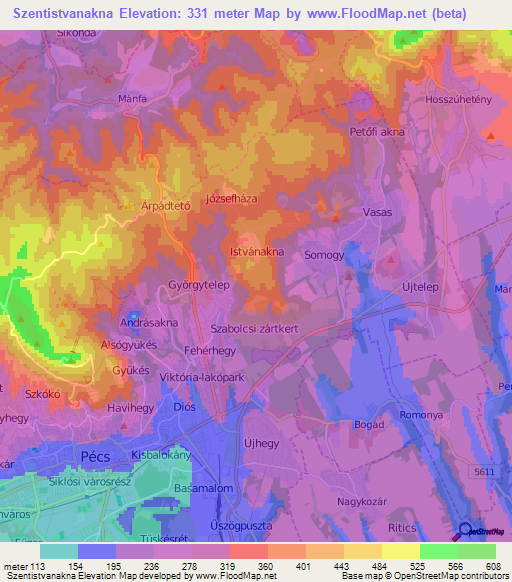 Szentistvanakna,Hungary Elevation Map