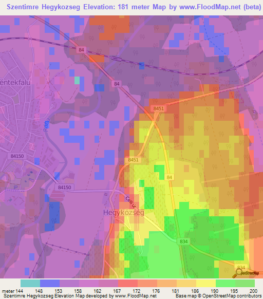 Szentimre Hegykozseg,Hungary Elevation Map