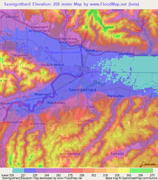 Szentgotthard,Hungary Elevation Map