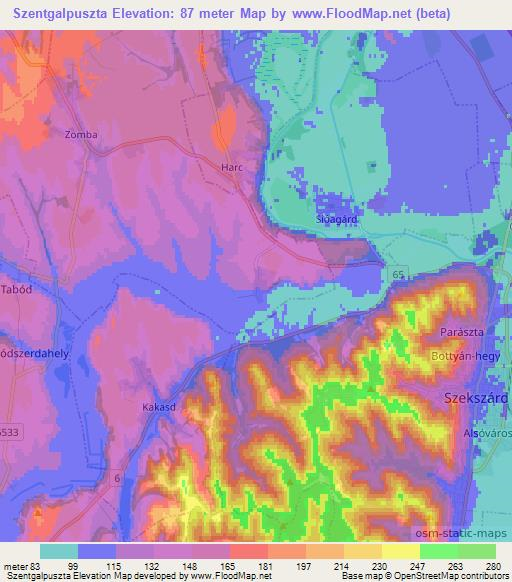 Szentgalpuszta,Hungary Elevation Map