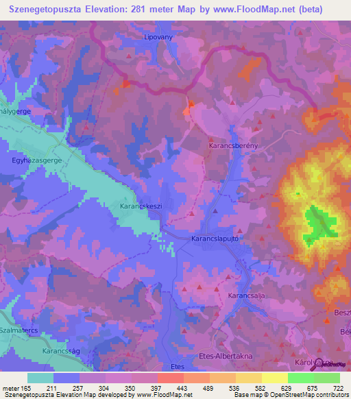 Szenegetopuszta,Hungary Elevation Map