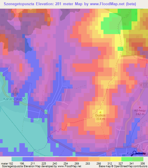 Szenegetopuszta,Hungary Elevation Map