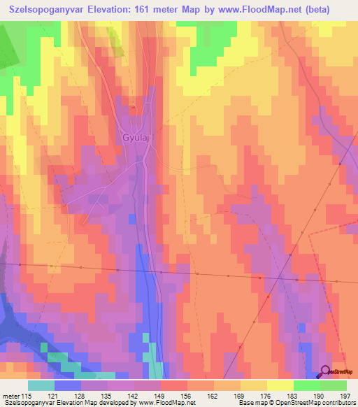 Szelsopoganyvar,Hungary Elevation Map