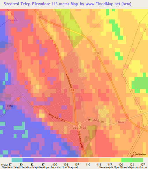 Szedresi Telep,Hungary Elevation Map