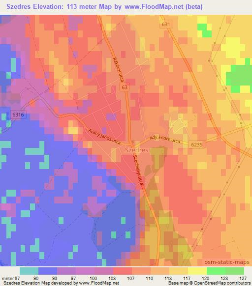 Szedres,Hungary Elevation Map