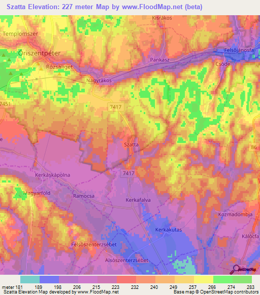 Szatta,Hungary Elevation Map