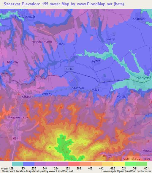 Szaszvar,Hungary Elevation Map
